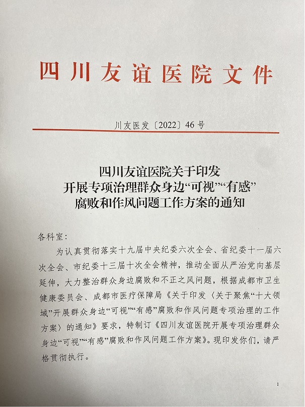 四川友誼醫(yī)院開展醫(yī)療領(lǐng)域“可視”“有感”腐敗和作風(fēng)問題專項(xiàng)系列活動(dòng)